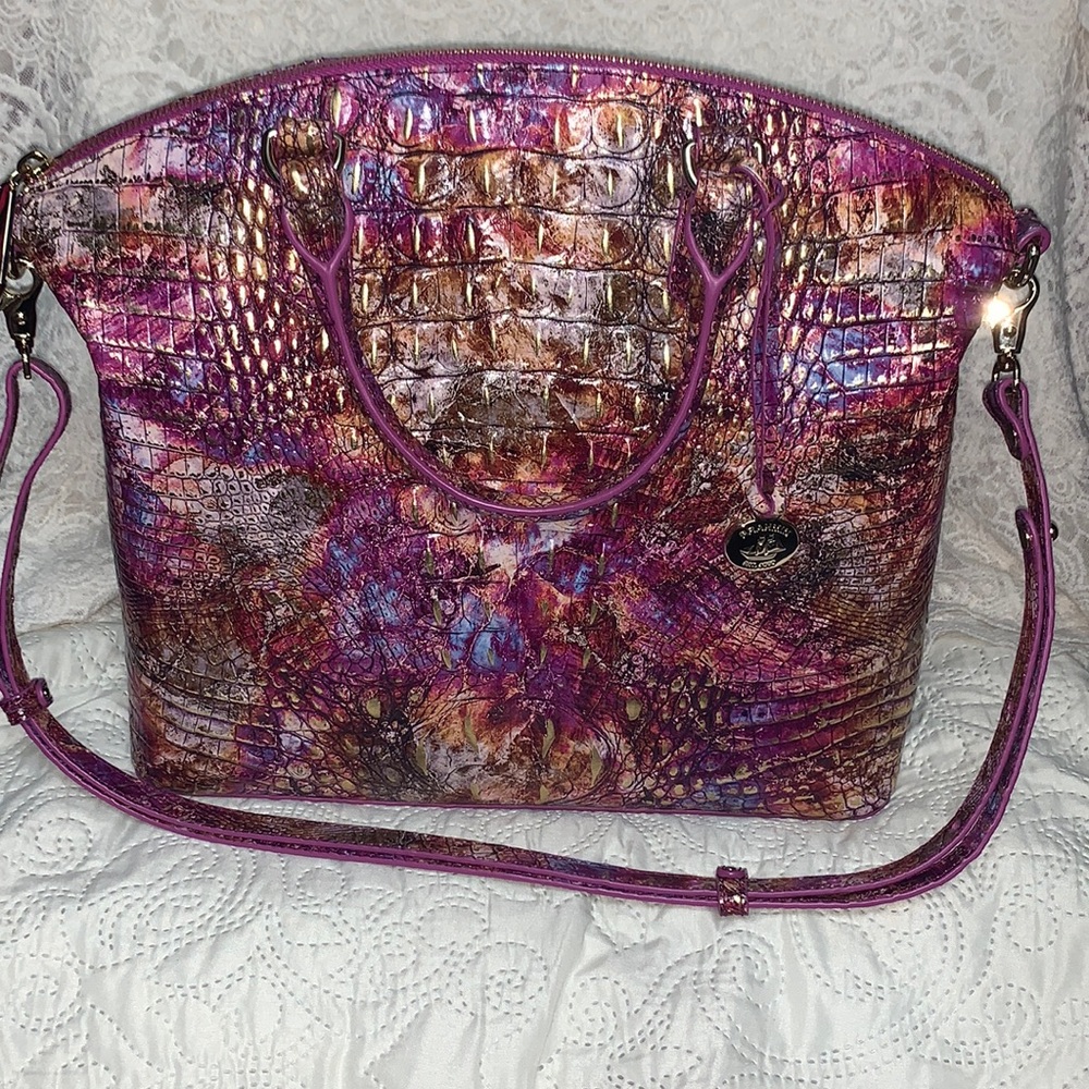 Brahmin Purple and Pink Croc-Embossed Shoulder Bag. Reposhing